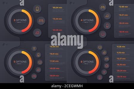 Vector presentation infographic structure chart designs. 3 4 5 6 options Stock Vector