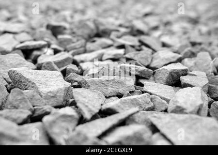 Black and white texture of stone chips gravel. Stock Photo