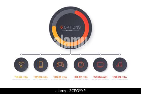Vector presentation infographic structure chart design. Six options Stock Vector