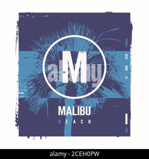 Malibu beach vector graphic t-shirt design, poster, print Stock Vector