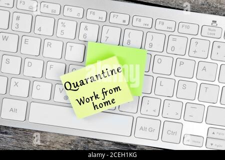 Quarantine Work from home text on yellow sticky notes Stock Photo