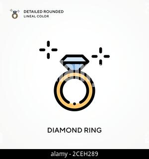 Diamond ring detailed rounded lineal color. Modern vector illustration concepts. Easy to edit and customize. Stock Vector