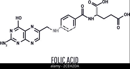 Folic acid or vitamin B9 chemical formula on a white background. Vector illustration Stock Vector