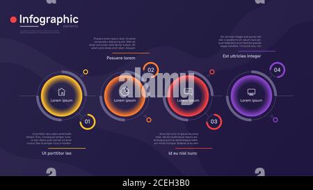 Vector infographic template with round graphic elements on a deep blue background. Four options Stock Vector