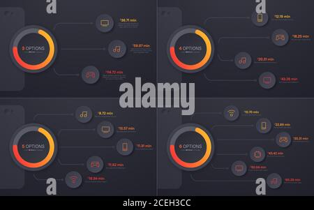 Vector presentation infographic structure chart designs. 3 4 5 6 options Stock Vector