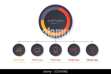 Vector presentation infographic structure chart design. Five options Stock Vector
