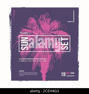 Sunset beach vector graphic t-shirt design, poster, print Stock Vector