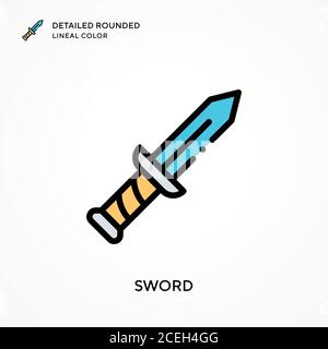 Sword detailed rounded lineal color. Modern vector illustration concepts. Easy to edit and customize. Stock Vector