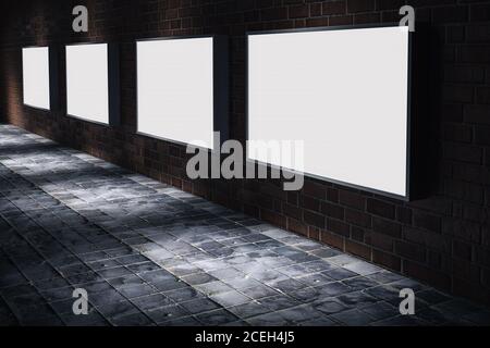 Mock up banner media light box in red brick wall public building space texture background Stock Photo