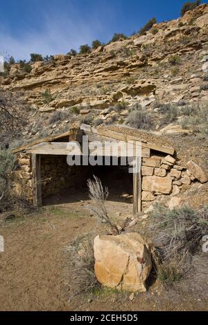 The ghost town of Sego was founded in 1910 as a coal mining town in Sego Canyon, Utah to provide coal to the railroad at Thompson Springs, five miles Stock Photo