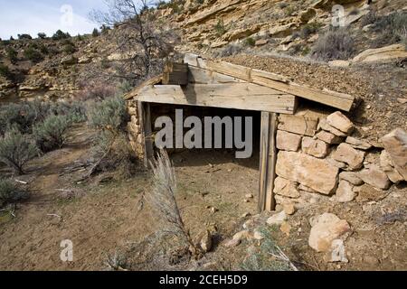 The ghost town of Sego was founded in 1910 as a coal mining town in Sego Canyon, Utah to provide coal to the railroad at Thompson Springs, five miles Stock Photo