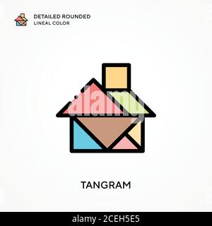 Tangram detailed rounded lineal color. Modern vector illustration concepts. Easy to edit and customize. Stock Vector