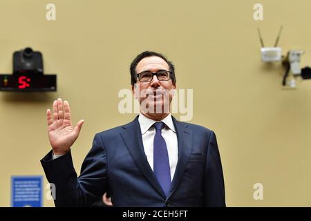 Washington, United States. 01st Sep, 2020. US Treasury Secretary Steven Mnuchin is sworn in as he testifies before the House Select Subcommittee on the Coronavirus Crisis on Capitol Hill in Washington, DC on September 1, 2020. Pool photo by Nicholas Kamn/UPI Credit: UPI/Alamy Live News Stock Photo