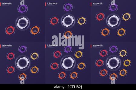 Set of vector infographic circle chart templates on a deep blue background Stock Vector