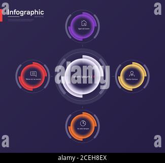 Stylish colorful vector infographic circle chart template on a deep blue background. Four options Stock Vector