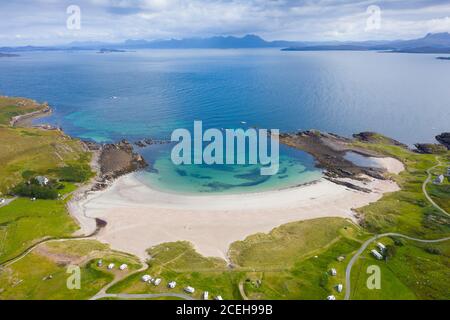 Aerial view of Mellon Udrigle beach in ross-shire in Scottish Highlands, UK Stock Photo