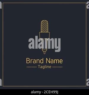 Microphone golden outline logo design template Stock Vector