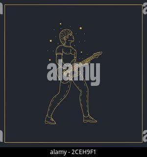 Rock star playing guitar design template Stock Vector