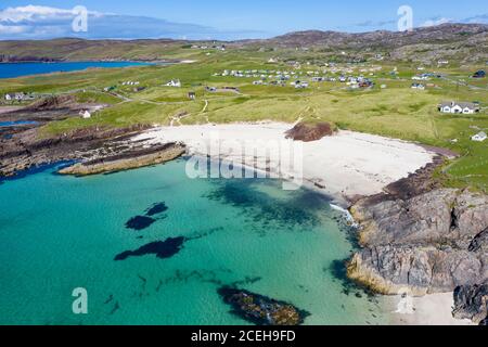 Aerial view of beach at Clachtoll in Sutherland,  Highland Region of Scotland, UK Stock Photo