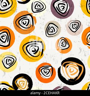 seamless background pattern, with circles, spirals, strokes and splashes Stock Vector