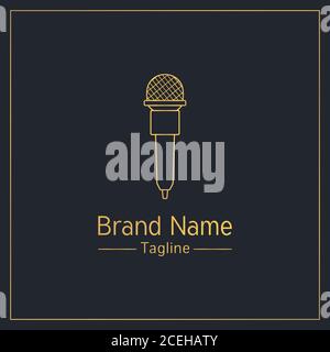 Microphone golden outline logo design template Stock Vector
