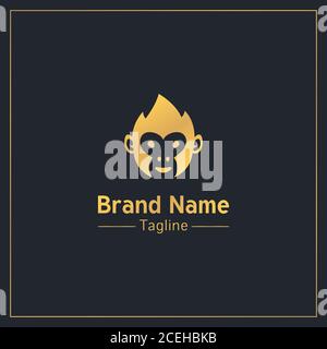 Monkey head golden personable logo design template Stock Vector