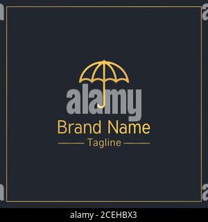 Umbrella gold modern logo design template Stock Vector