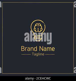 Brain and light bulb modern golden logo design template Stock Vector