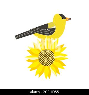Goldfinch on sunflower cute cartoon vector icon Stock Vector