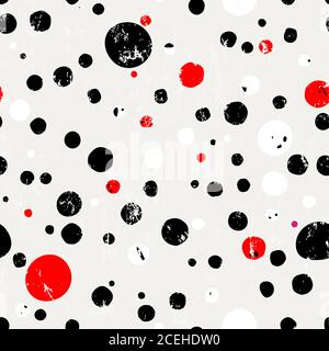 seamless background pattern, with circles/dots, strokes and splashes, black and white Stock Vector