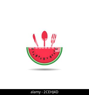 Watermelon with Spoon knife and fork Stock Vector