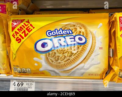 Orlando, FL/USA-8/19/20: A display of packages of Golden Oreo cookies on a display shelf at a Publix grocery store. Stock Photo