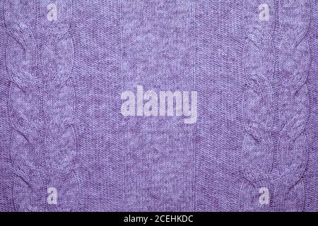 Wool sweater texture close up. Knitted jersey background with a relief pattern. Braids in machine knitting pattern Stock Photo