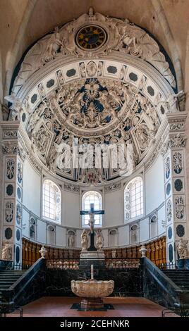 Trier, RP / Germany - 29 July 2020: interior view of the historic Trier Dom or cathedral in Trier with the altar Stock Photo