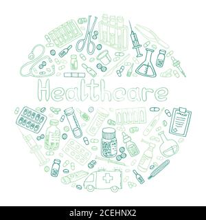 Hand Drawn Haelthceare doodle. Vector isolated Stock Vector
