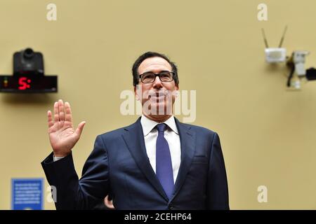 United States Secretary of the Treasury Steven T. Mnuchin is sworn in as he testifies before the House Select Subcommittee on the Coronavirus Crisis on Capitol Hill in Washington, DC, on September 1, 2020.Credit: Nicholas Kamm/Pool via CNP /MediaPunch Stock Photo