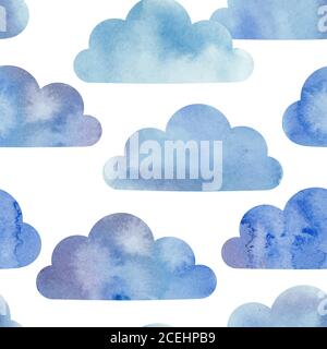 Watercolor clouds seamless pattern. Vector background Stock Vector