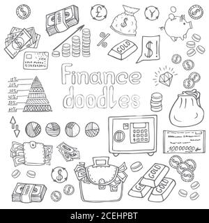 Doodle Business and Finanse isolated. Vector illustration Stock Vector