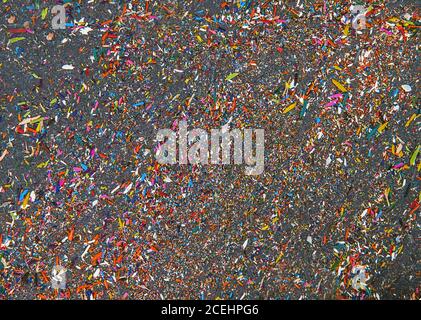 Slate Tray Texture background with  pencil crayons shavings. texture of natural black slate rock Stock Photo