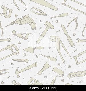 Hand drawn tools seamless vector pattern Stock Vector