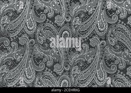 Oriental or paisley, Turkish cucumber, Tear of Allah, Indian or Turkish beanbuta, Persian cypress ornament background texture Stock Photo