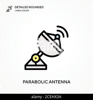 Parabolic antenna detailed rounded lineal color vector icon. Illustration symbol design template for web mobile UI element. Perfect color modern picto Stock Vector