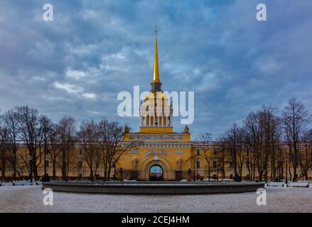 A picture of the central section of the Admiralty Building, in Saint Petersburg. Stock Photo