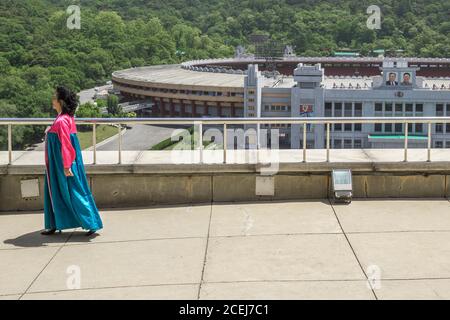 Aerial view of Pyongyang, capital city of the DPRK, North Korea Stock Photo