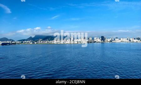 Cruising by the skyline of Rio De Janeiro Brazil. Stock Photo