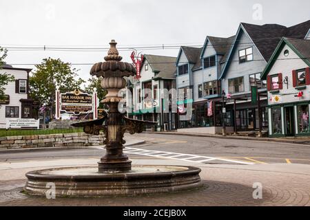 BAr HARBOR, MAINE, USA - AUGUST 9, 2010: Early morning in Bar Harbor downt with empty street from tourists and visitors in Summer Stock Photo