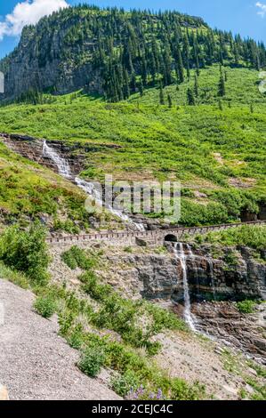 The Haystack Falls on the Going to the Sun Road in Glacier National Park, Montana, USA. Stock Photo