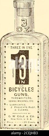 . Illustrated and descriptive catalog of saddlery, carriage and sleigh trimmings, general store supplies. ON GUN BARRELSAND ^liSmED tools; CLEANS P0WDE9 RESDUE FROM GuN3 KEEPS B0BE5 BRiGmT LUBRICATES Gun loC*^SCmainS GEARS BtARiNGSac NEVER Gums COLES MANY-USE OIL CO HANY-USE OIL. Small size, lo cents bottle.Large size, 20 cents bottle.. THREE IN ONE. Small size, 10 cents bottle.Large size, 20 cents bottle. There is a large general demand for Many-Use and 3 in 1 oil for household purposes.Sold by all general stores. OILS, OIL CANS, ETC. NYES SEWING MACHINE OIL. 2 ounce bottle. This is a high gr Stock Photo