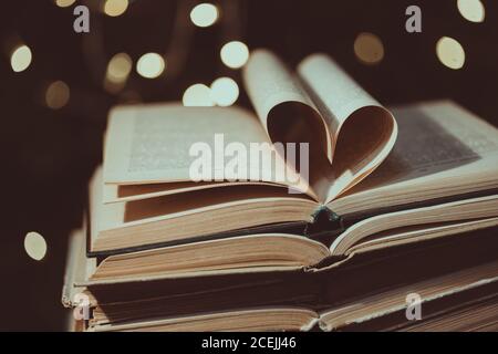 heart shaped book pages. Christmas atmosphere Stock Photo