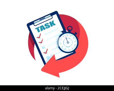 Vector of a check list and stopwatch. Efficiency and project management concept. Stock Vector